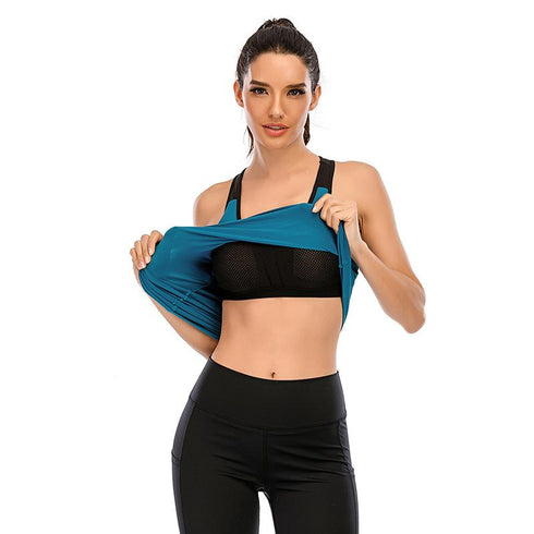 Two-in-one long  Yoga Vest Hollow Back Vest Soft Slim Yoga Suit